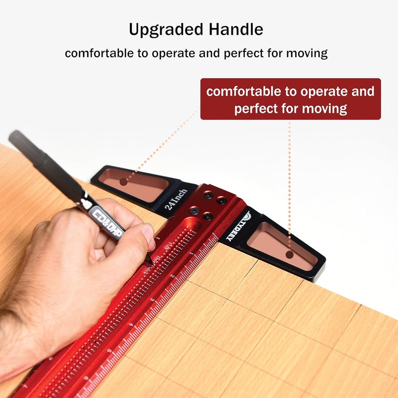 Tydeey 12, 24, 31, 39 in Ultra-Precision Woodworking Scriber T-Square Ruler 24 in Measuring and Layout Tool, T Type Wood Aluminum Square Rulers for Architect and Carpenter Work - Image 4